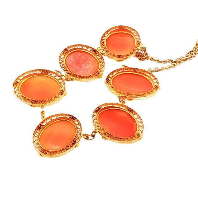 Mid 20th Century 14k Yellow Gold Six Shell Cameo Filigree 15.5" Necklace For Sale - Image 4 of 4