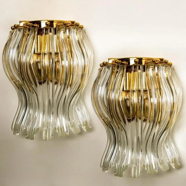 Murano Glass and Gilt Brass Sconces in the style of Venini, Italy, 1970s, Set of 2 For Sale - Image 6 of 10
