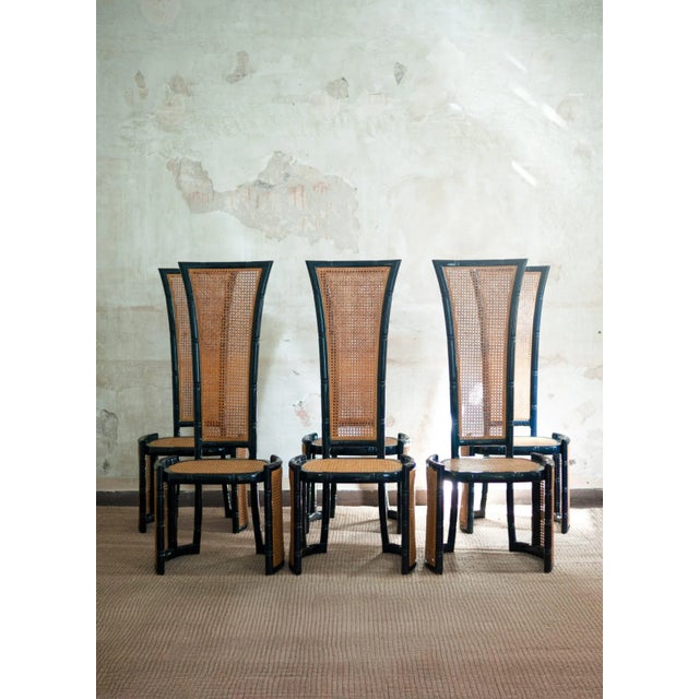 Vintage Blue Lacquered Wood and Vienna Straw Chairs by Marzio Cecchi, 1970s, Set of 6 For Sale - Image 12 of 12