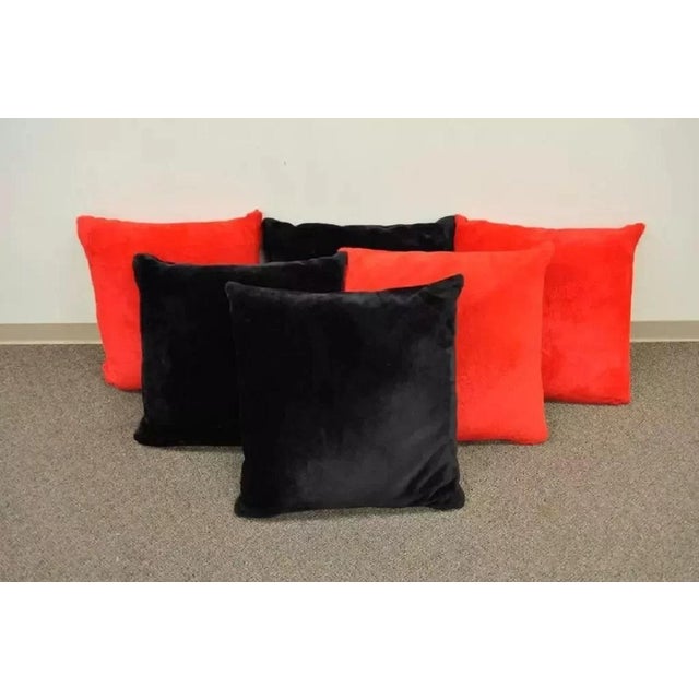 Vintage Mid Century Modern Oversized Plush Red & Black Floor Throw Pillows- Set of 6 For Sale - Image 9 of 10