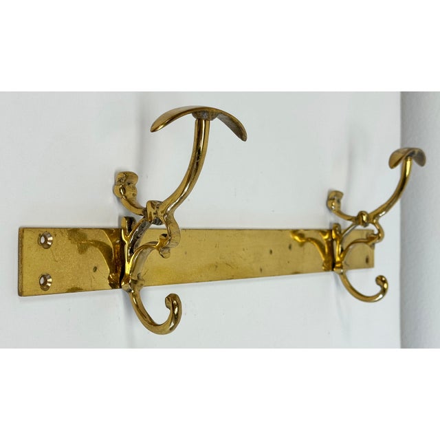 Traditional Vintage Brass Double Wall Hook For Sale - Image 3 of 7