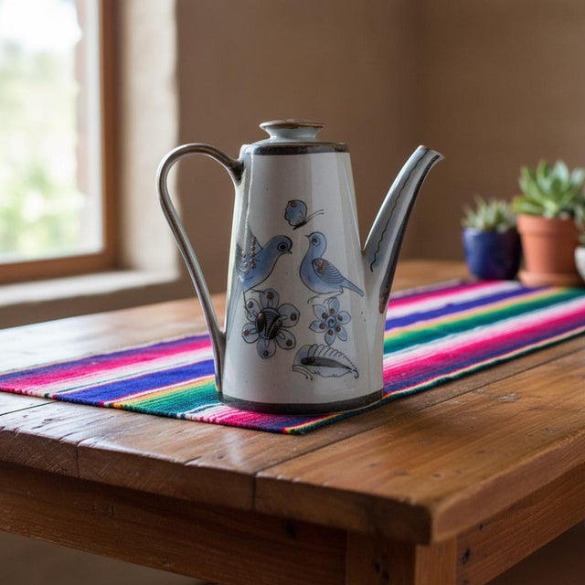 Ken Edwards El Palomar Blue Stoneware Bird & Flower Mexican Pottery Coffee Pot For Sale - Image 14 of 14