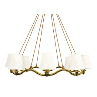 Large Viennese Modernism Curved Brass Wave Chandelier by Hugo Gorge, 1940s For Sale