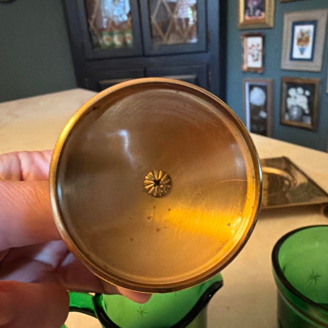 Vintage Paden City Emerald Glow Sugar, Creamer & Metal Tray - Star Cut Pattern For Sale - Image 6 of 11
