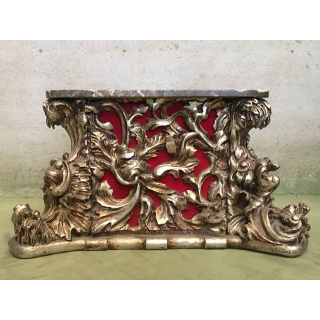 Baroque 20th Carved Wood Base, Pedestal O Centre, Side Table With Marble Top For Sale - Image 3 of 7