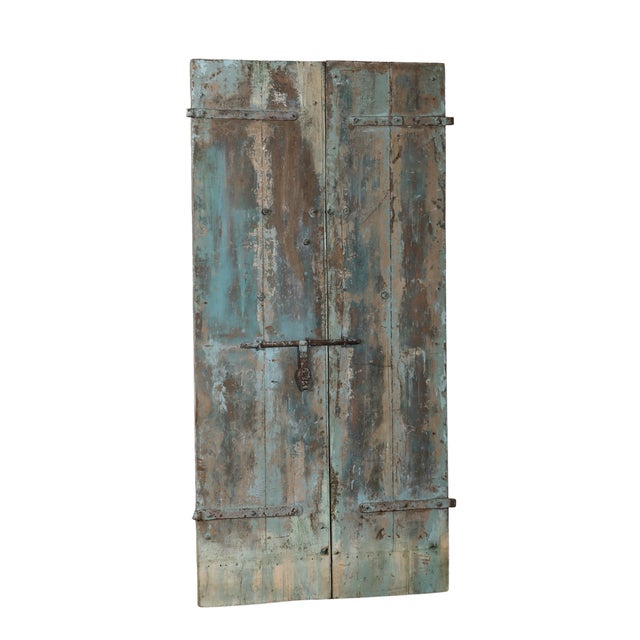 Antique Indian Carved and Painted Teakwood Door, C. 1900 For Sale - Image 9 of 9