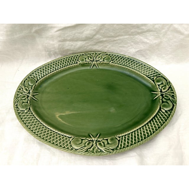 Farmhouse Vintage Bordalo Pinheiro Basketweave Bunny Oval Tray For Sale - Image 3 of 5