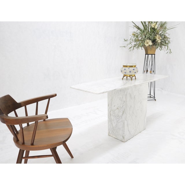 White Carrara Marble Boat Shape Top Pedestal Base Console Table Italian Modern For Sale - Image 9 of 12