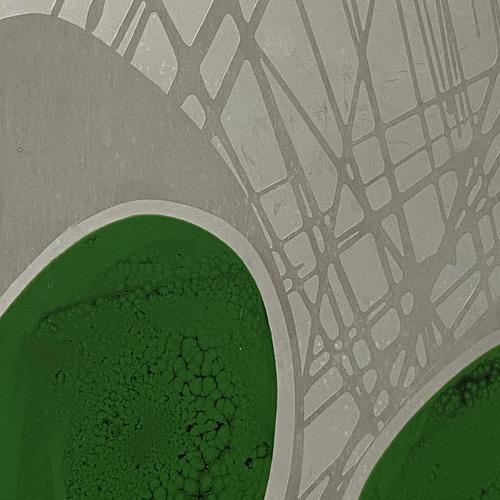 Dutch Etched Metal Abstract Artwork with Green Enamel, 1970s For Sale - Image 4 of 15