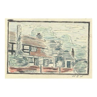 1943 Drawing of an English Village by William Wood For Sale