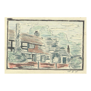1943 Drawing of an English Village by William Wood