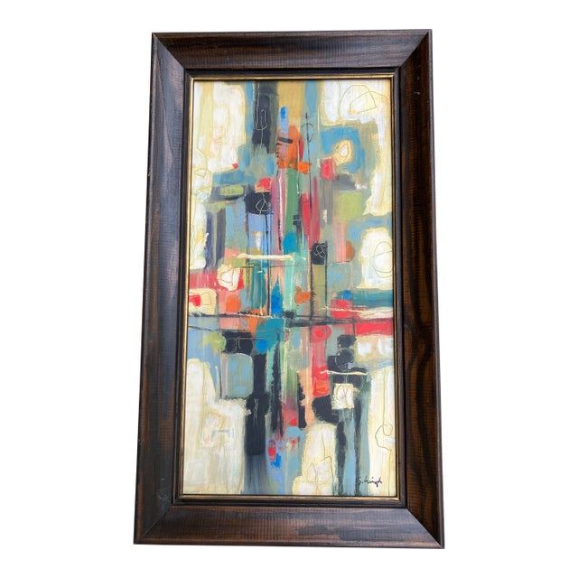 Contemporary Original Stephen Heigh Abstract Painting “City” Vintage Frame For Sale