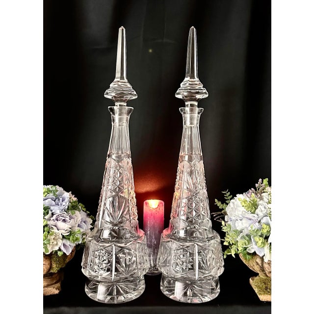 Vintage Bohemian Crystal Persian Decanters Large Middle Eastern Decanter- A Pair For Sale - Image 11 of 11