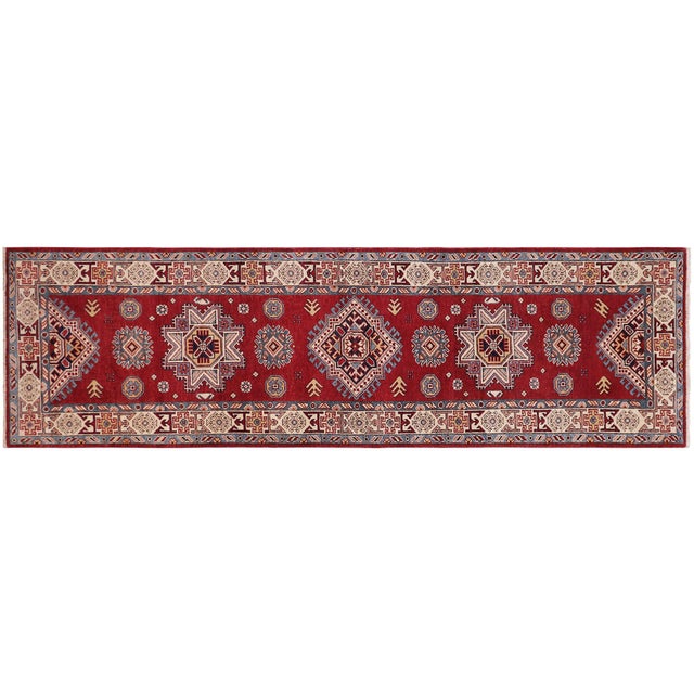 Beige Rustic Super Kazak Red/Beige Wool Runner Rug- 2'7'' X 9'6'' For Sale - Image 8 of 10