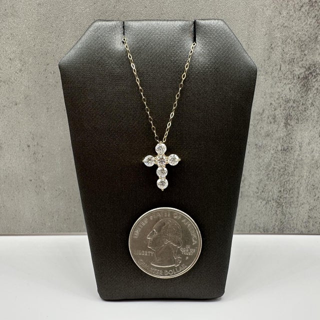 Early 21st Century Diamond Cross Necklace 14kt Yellow Gold 1.10ctw Gh Si 18in New For Sale - Image 5 of 6