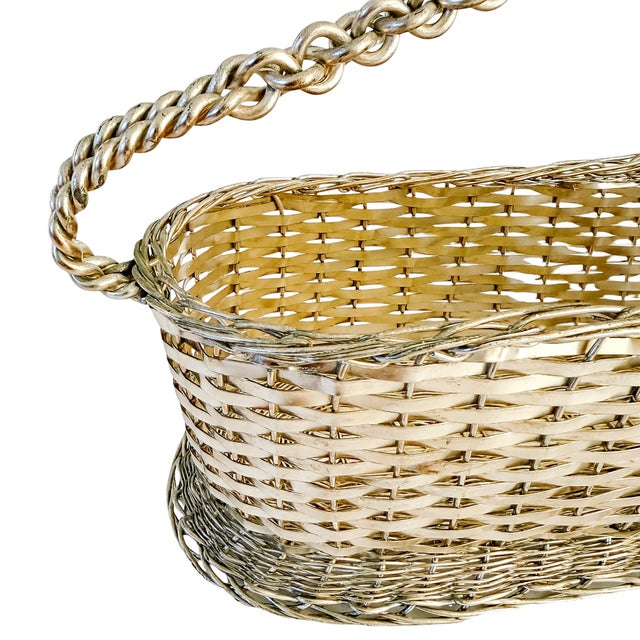 Vintage Woven Silver-Plated Wire Wine Bottle Basket Caddy & Sommelier Basket For Sale In San Diego - Image 6 of 14