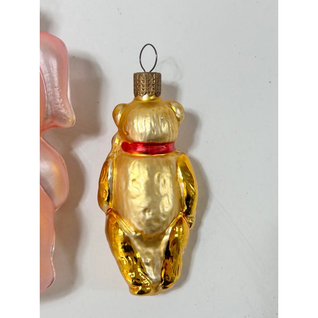 Glass Vintage German Glass Pig & Teddy Bear Christmas Ornaments – Pair For Sale - Image 7 of 9