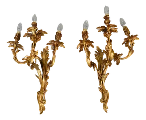 Large Louis XV Style Gilt Bronze Wall Sconces, 1890s, Set of 2