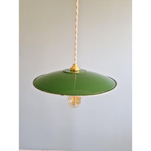 Industrial Pendant Light in Green Enameled Sheet Metal, 1940s For Sale - Image 12 of 17
