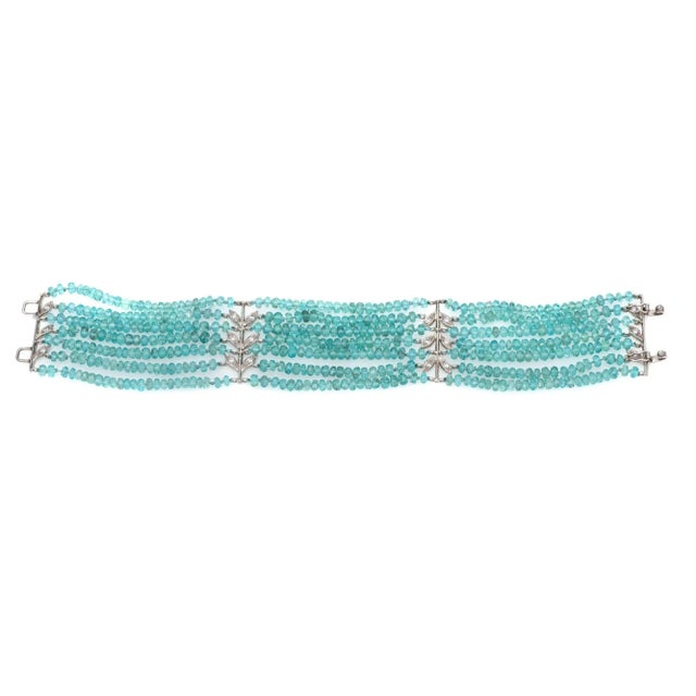 Cathy Waterman Aquamarine Diamond Bracelet 7 Strand Platinum 6.5" For Sale - Image 4 of 4