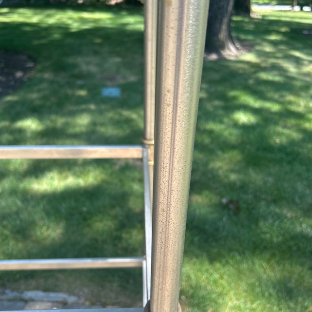 Metal 1940s Pair Brushed Steel and Brass 6 Glass Shelf Etageres in the Jansen Style For Sale - Image 7 of 7