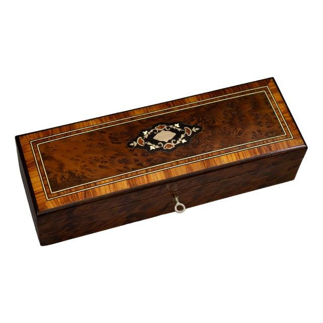 Marquetry Glove Box in Burr Walnut and Rosewood, 1880 For Sale