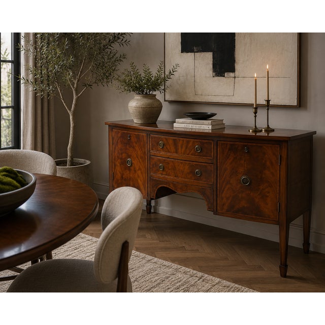 A fine quality antique Edwardian mahogany sideboard of elegant proportions and understated design. Constructed from...