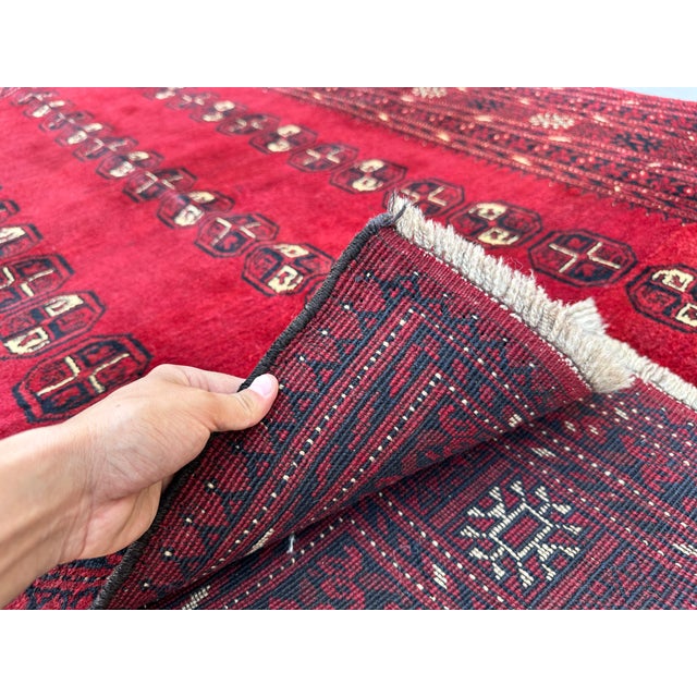 Red Bokhara Hand-Knotted Wool Rug - 7'3" X 5'4" For Sale - Image 10 of 11