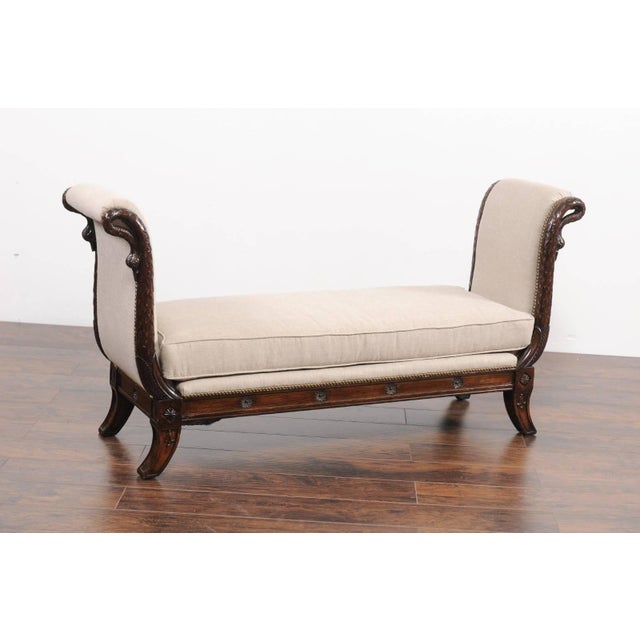 French French 1860s Empire Style Walnut Bench with Out-Scrolled Sides and Swan Figures For Sale - Image 3 of 10