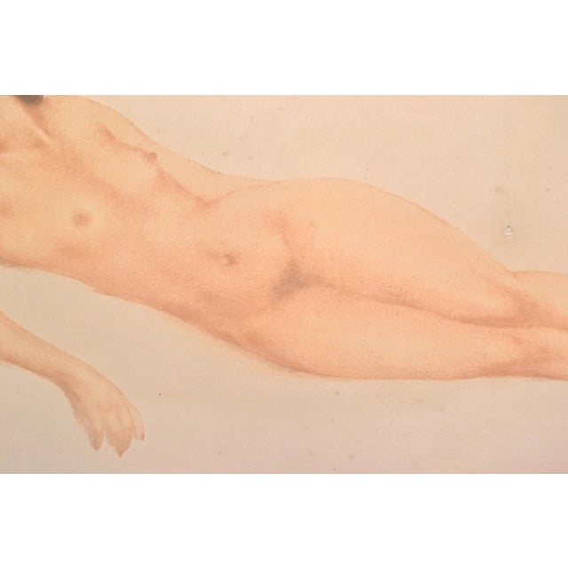 Signed by Artist French Midcentury Framed Glass Oil Painting Resting Nude Woman For Sale In Miami - Image 6 of 13