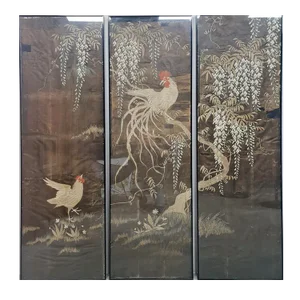 Japanese Showa Period Chinoiserie Embroidered Silk Wall Art, 1950s