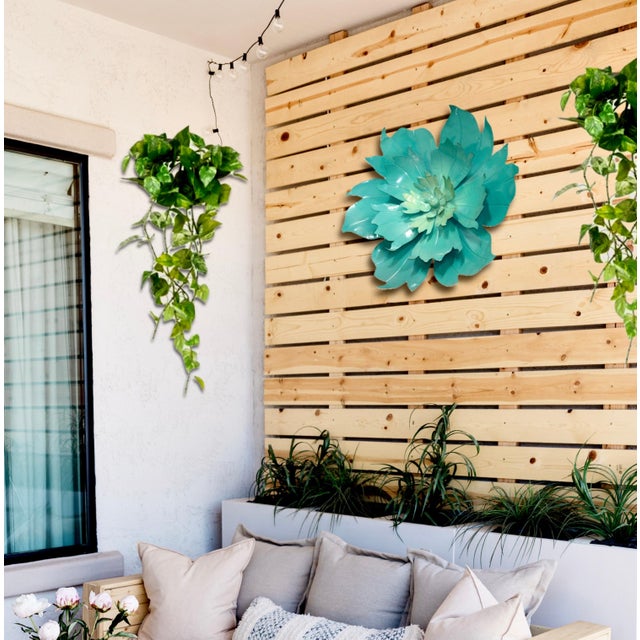 1990s Large Multi-Layered Painted Metal Sculptural Flower Wall Art For Sale - Image 5 of 5