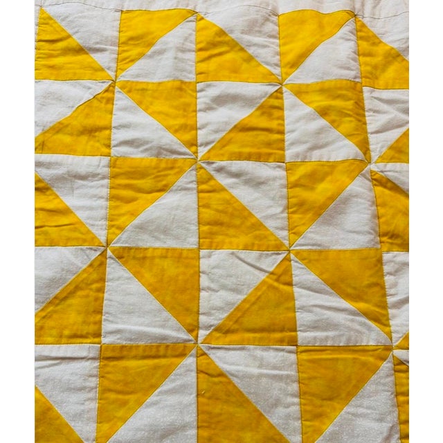 1930s American Patchwork Bowtie Quilt — Sunshine Yellow & Multicolor Cotton, Hand-Quilted For Sale - Image 6 of 10