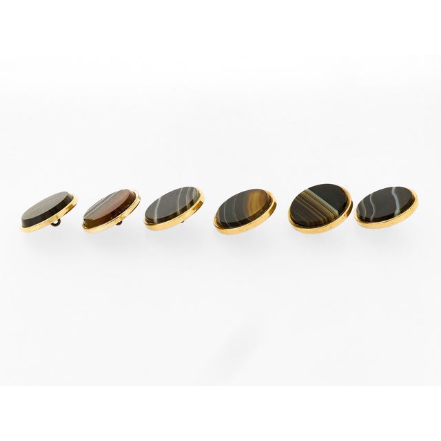 Set of 6 Antique Victorian Banded Agate Cabochon & Gold Plated Buttons For Sale In Philadelphia - Image 6 of 14
