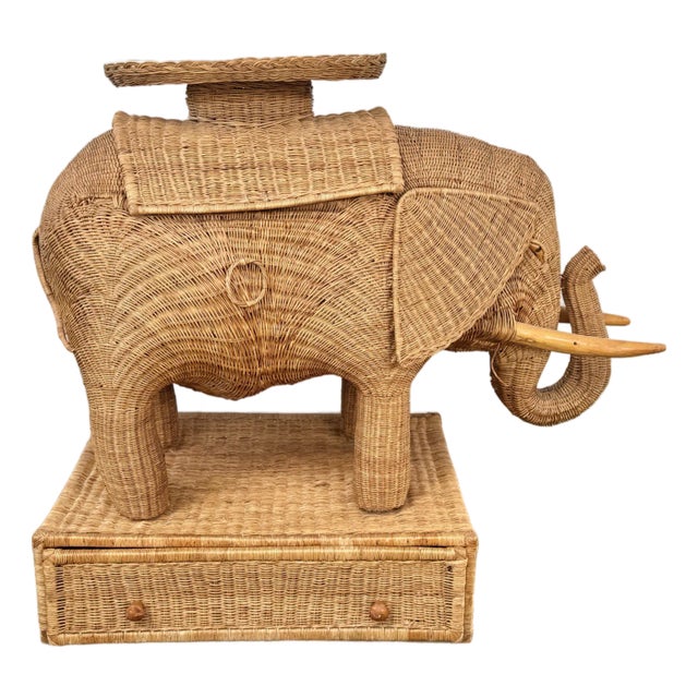 Monumental Vintage Wicker Elephant Bar For Sale