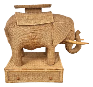 Monumental Vintage Wicker Elephant Bar