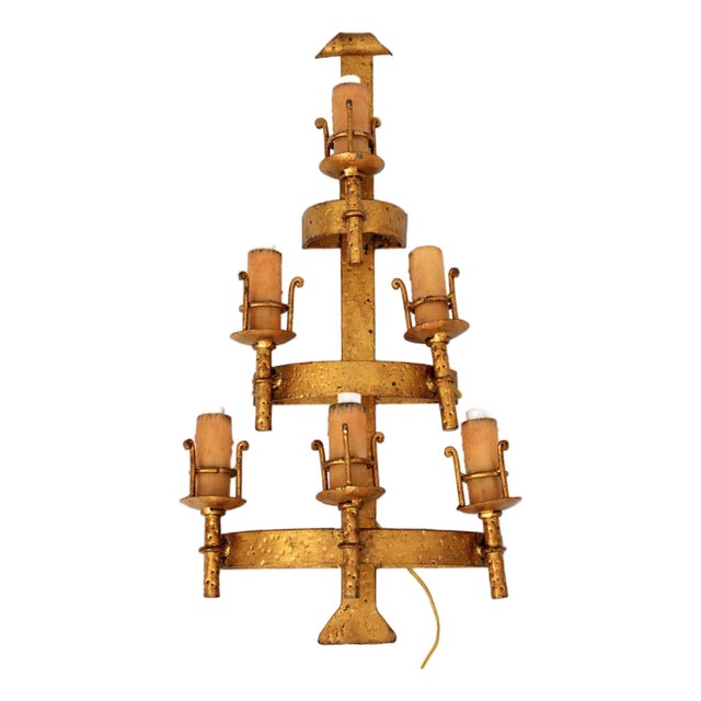 Large Vintage French Wrought Iron Wall Sconce For Sale