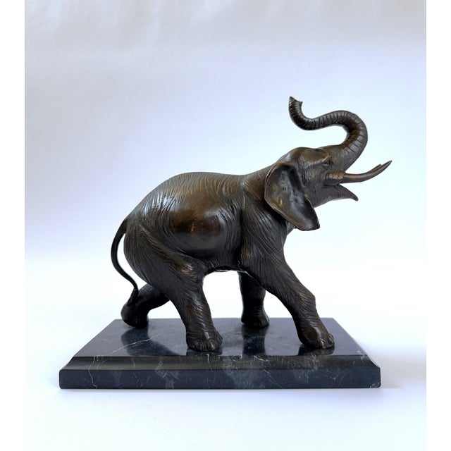 Bronze Elephant on Marble Base For Sale - Image 4 of 9