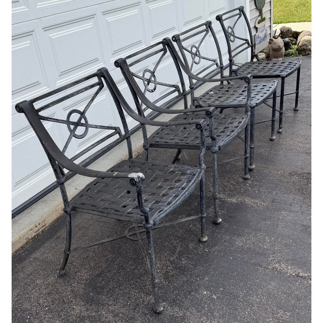 Vintage Woodard Delphi Outdoor 4 Cast Aluminum Chairs For Sale - Image 11 of 12