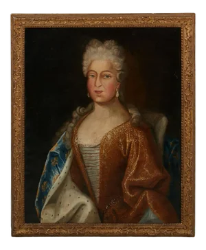 18th Century French Portrait Oil Painting of a Noble Woman, Framed