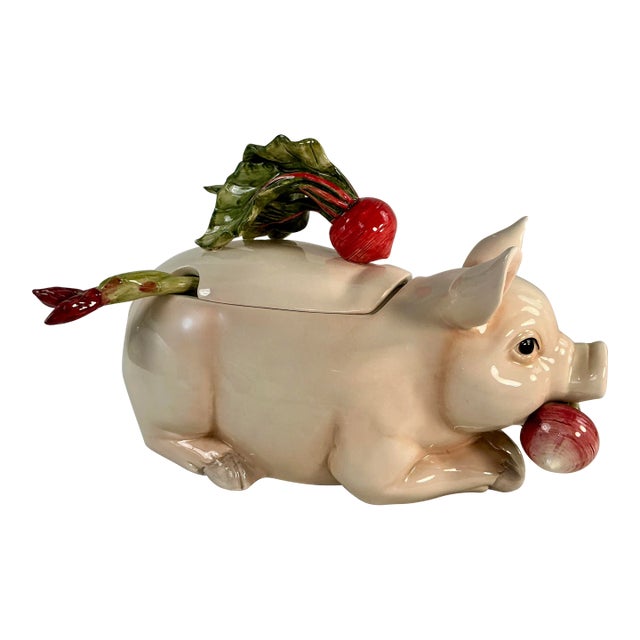 Vintage Fritz & Floyd Ceramic Pig Tureen & Ladle For Sale