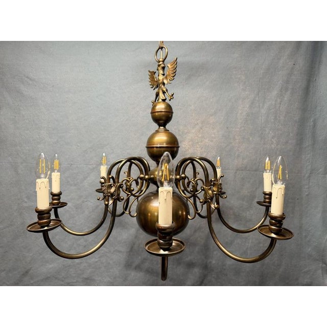 Metal Large Antique Flemish 8-Branch Chandelier For Sale - Image 7 of 8