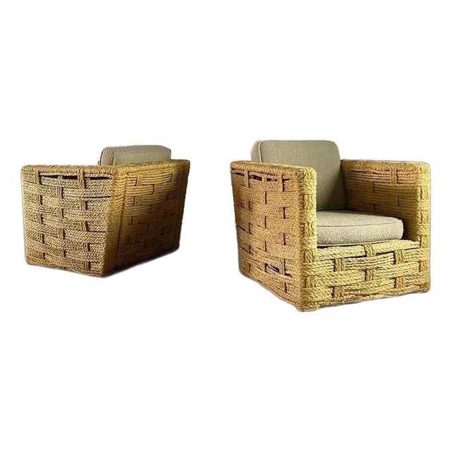 Authentic Adrien Audoux and Frida Minnet Rope Chairs Signed For Sale
