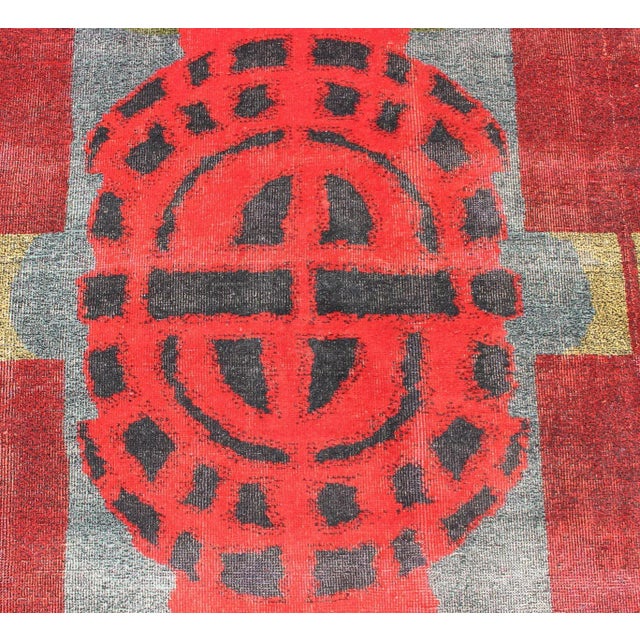 Vintage Rug With Mid-Century Modern and Geometric Design For Sale - Image 9 of 13