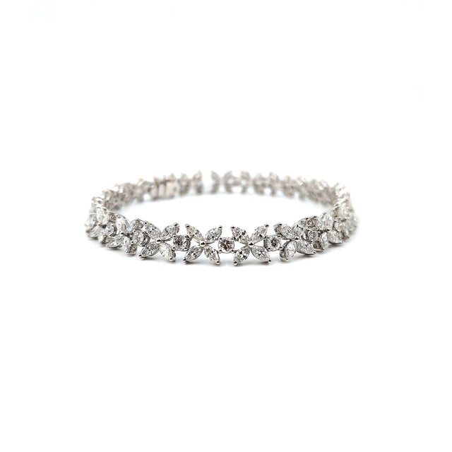 Silver 7.67 Ct Marquise & Round Diamond Tennis Bracelet For Sale - Image 8 of 8