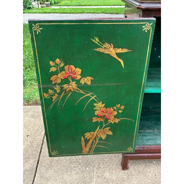 Antique Asian Oxblood Red Cabinet With Green Interior For Sale - Image 6 of 18