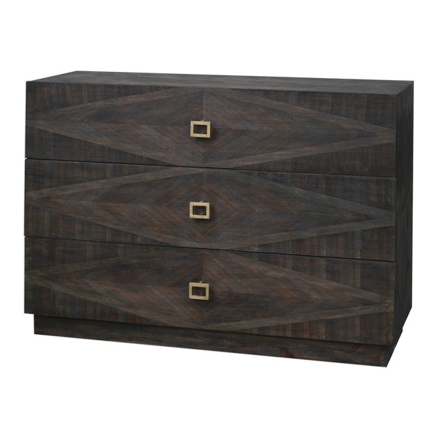 Wood Inlay Detailed Chest With Three Drawers Chairish