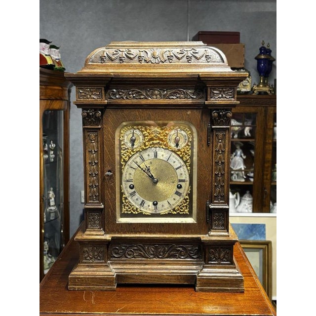 Brown Large Victorian Oak Westminster Chime Clock from Winterthalder & Hoffmier For Sale - Image 8 of 18