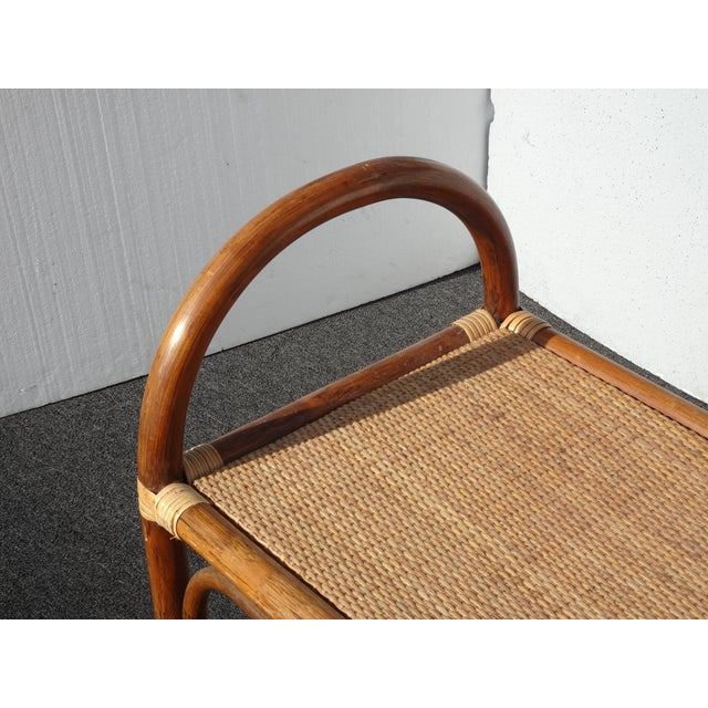 Vintage Three Tier Coastal Bamboo Rattan Stand Golden Brown Side Table Bookcase For Sale In Los Angeles - Image 6 of 15