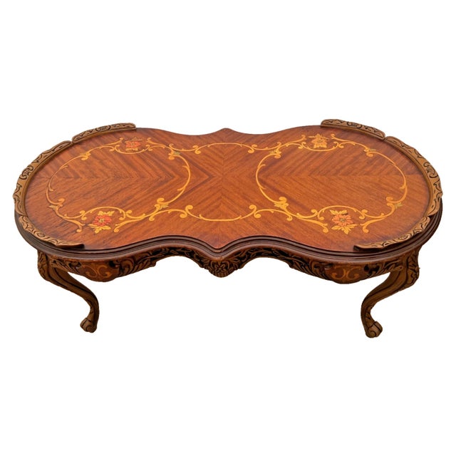 Brown Vintage Oval Shaped Coffee Table Italian Marquetry Floral Inlay Parquetry For Sale - Image 8 of 12